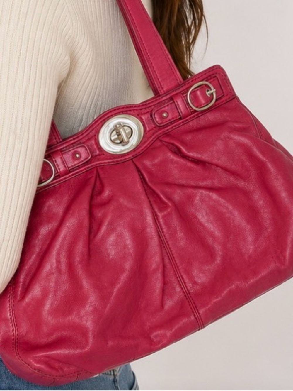 COACH Pink Gathered Leather Turnlock Shoulder Bag 🩷